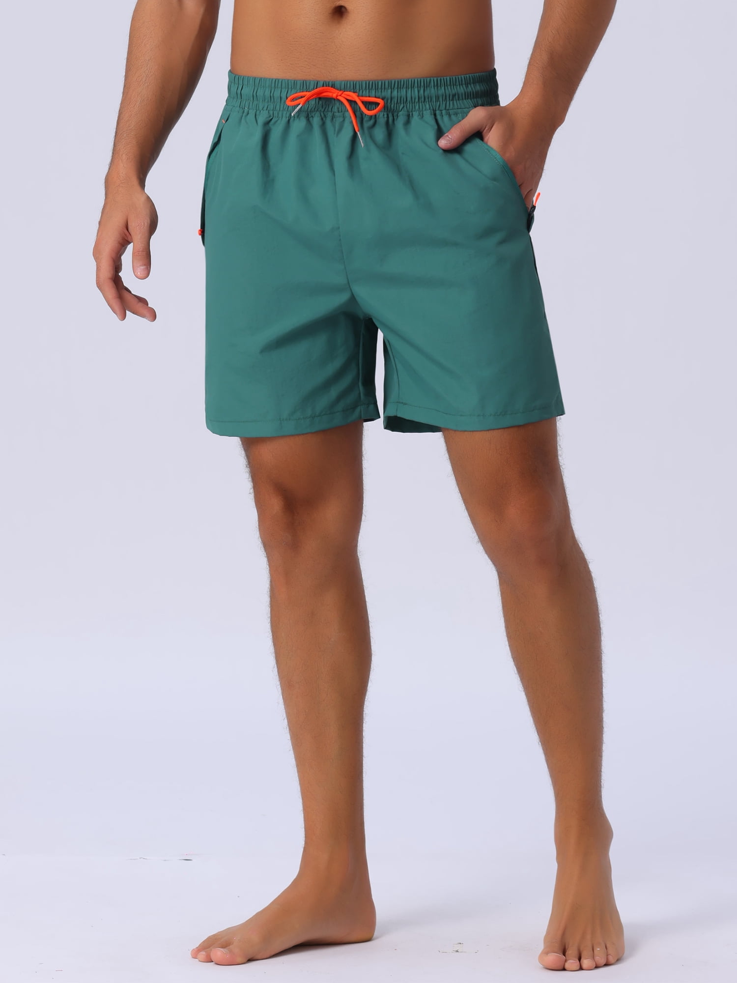 DARING DIVA Men's Elastic Waist Drawstring Mesh Lining Beach Shorts 36 Green