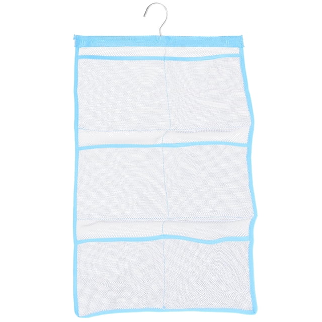 Organizador de baño de secado rápido con 6 bolsillos colgantes de malla para ducha, accesorios de baño que ahorran espacio, con un solo gancho (azul cielo)
