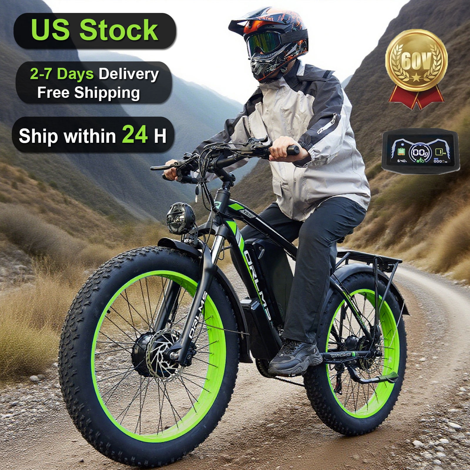 6000W Peak Dual Motor Ebike, 60V 25AH Battery Electric Bike for Adults,AWD 21-Speed 50MPH Mountain Snow E-Bike with 26" x 4.0 Fat Tire, Long Range Mountain Dirt Bike for Off-Road Snow Sand