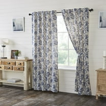VHC Brands Dorset, Farmhouse Curtain Panels, Floral, Navy, 84x40, Set of 2