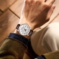 thumbnail image 6 of Men's Watch, Quartz Business Casual Wristwatch, Openwork Dial Alloy Case Leather Strap Pin Buckle Lightweight Daily Wear, White, 6 of 6