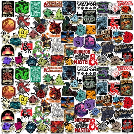 Dungeons & Dragons 100ct Vinyl Large Deluxe Stickers Variety Pack  Die Cut RPG Dice, Class & Fantasy Decals for Laptop, Water Bottle, Scrapbooking, Tablet, Indoor & Outdoor