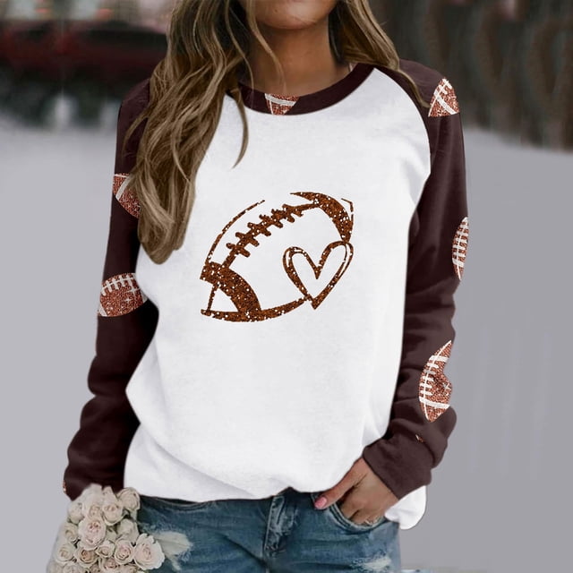 Amzcrzy Chandail pour Femmes Femmes Mode Action de Grâce Décontracté Imprimé Col Rond Ample Manches Longues T-Shirt Blouse Chemises à Manches Longues pour Femmes Chandail à Enfiler Chandail à Col Rond TG