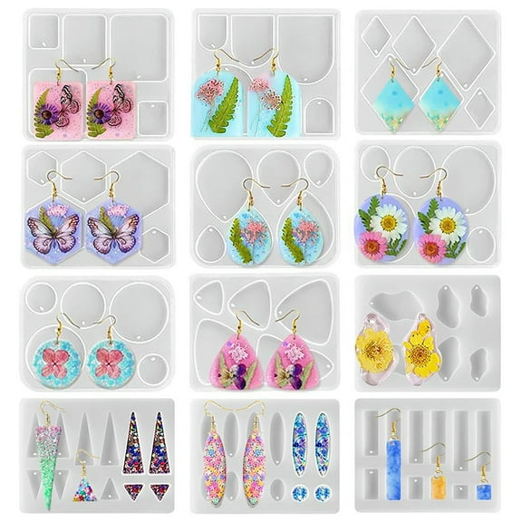 JDH 3PCS Earring Resin Molds - Epoxy Resin Molds - Silicone Jewelry Mold with Hole - Casting Molds in Various Shapes and Sizes for Earrings, Pendants, Keychains, Jewelry Making, DIY Crafting