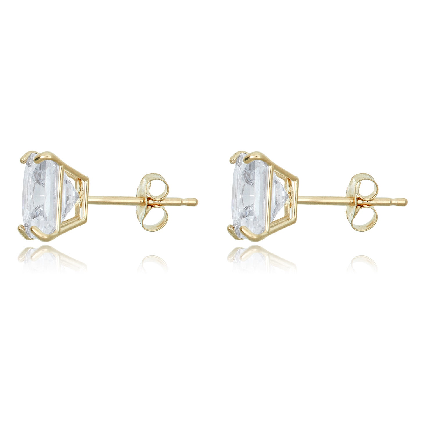 AVORA 10K Yellow Gold 7mm Princess Cut Simulated Diamond CZ Stud Earrings