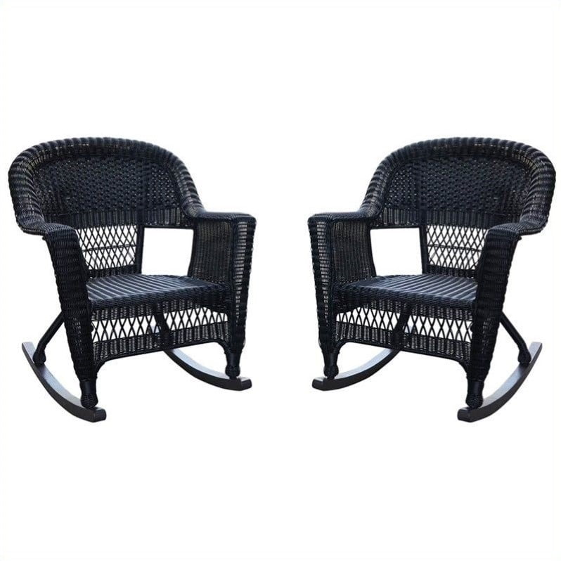 Pemberly Row Wicker Rocker Chair In Black Set Of 2