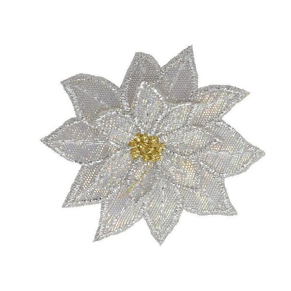 Small - White Poinsettia - Christmas Flower - Iron on Applique/Embroidered Patch