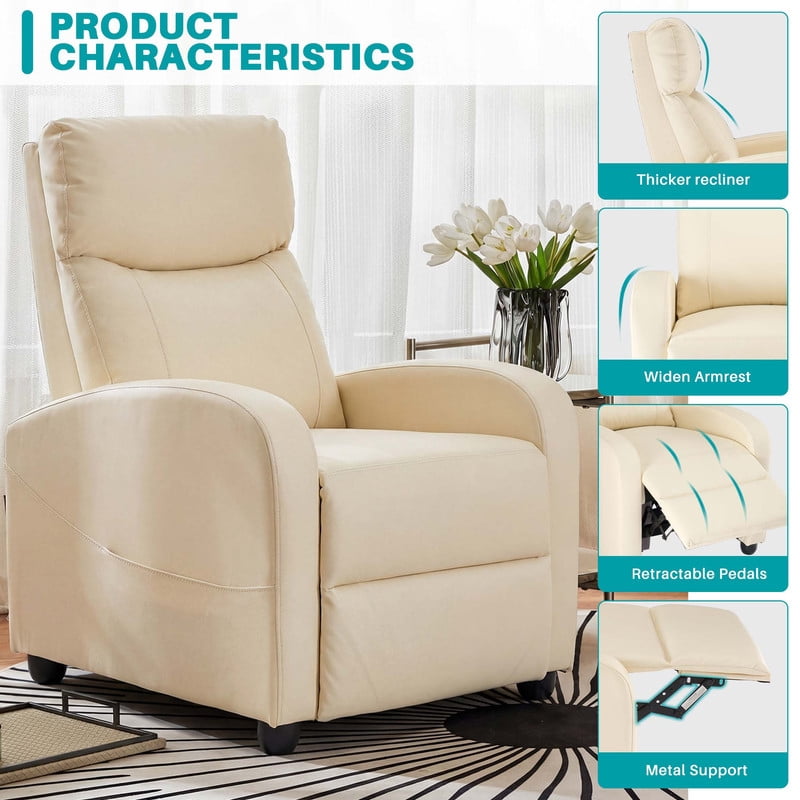 Gianna Massage Recliner Chair for Adults, Adjustable Home Theater Seating with Lumbar Support for Living Room, Modern Fabric Reclining, Beige