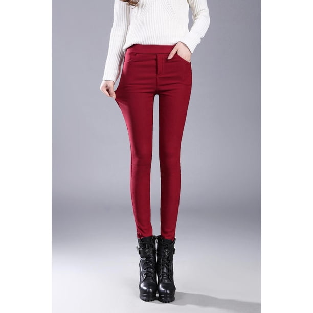 Leggings gruesos con forro polar, pantalones de cintura alta para mujer, pantalones ajustados con cintura elástica, pantalones casuales de otoño e invierno para mujer