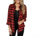 thumbnail image 3 of UVEASISHA Women's Casual Shacket Jacket Fall Lightweight Vintage Plaid Shirt Jackets Rolled Long Sleeve Button Down Thin Coats Fashion ClothesRed XXL, 3 of 6