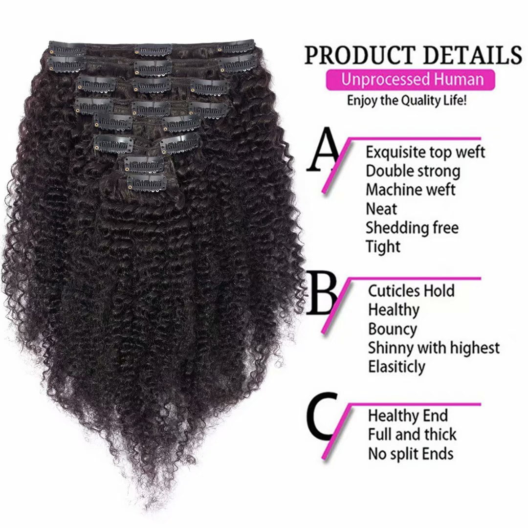 SEGO Kinky Curly Clip in Real Human Hair Extensions Double Weft Remy Full Head Thick Hair Extensions for Women