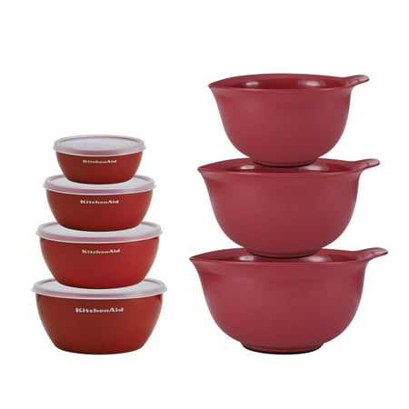 KitchenAid Set of 7 Plastic Prep and Mixing Bowls in Empire Red