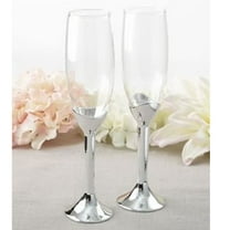 Simple Elegance Classic Silver Glass Stem Champagne Toasting Flutes Set of 2