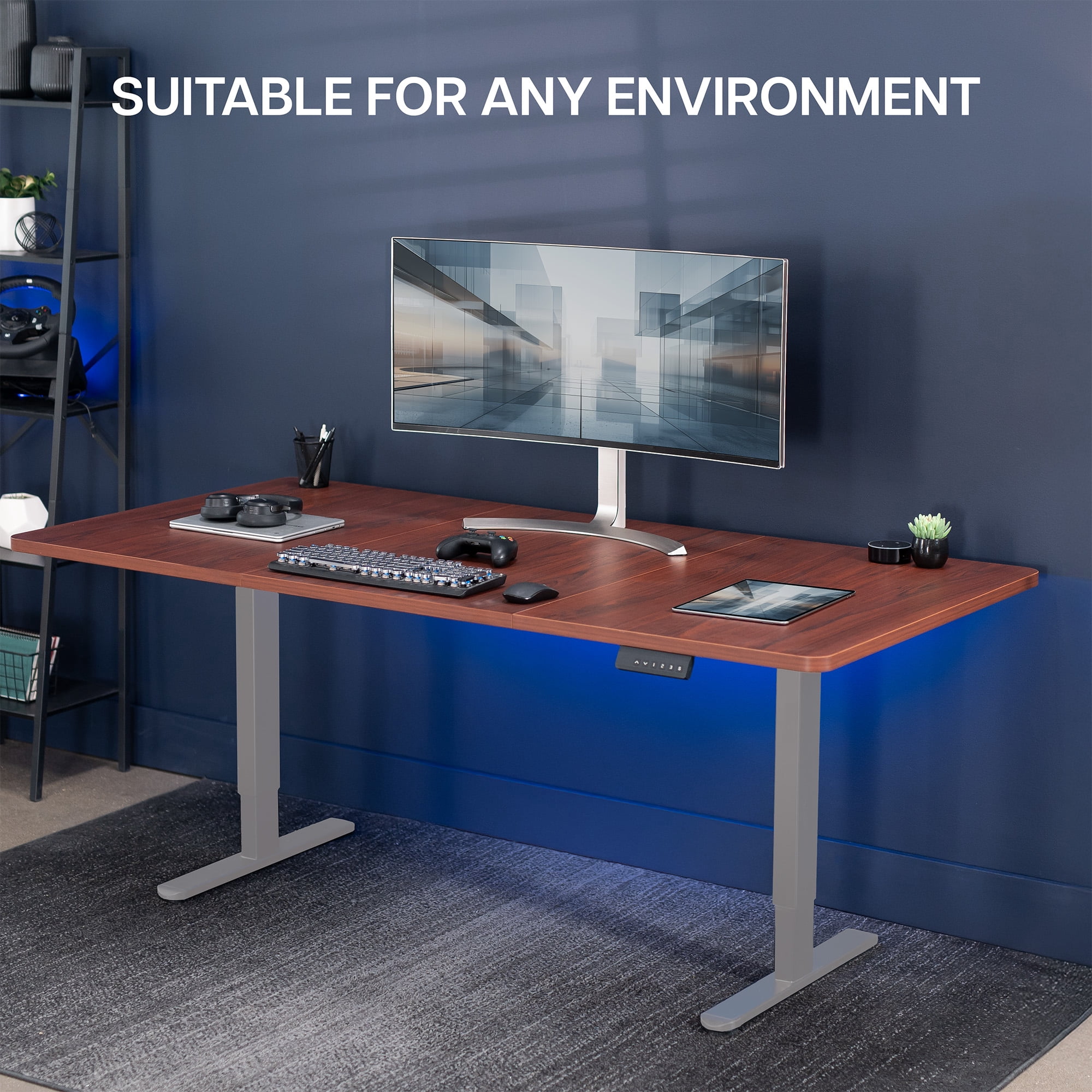 VIVO Electric Dual Motor 71” x 36” Standing Desk, Dark Walnut Top, Gray Frame