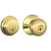Schlage FB50NPLY605 Bright Brass Plymouth Keyed Knob Front Entry Set