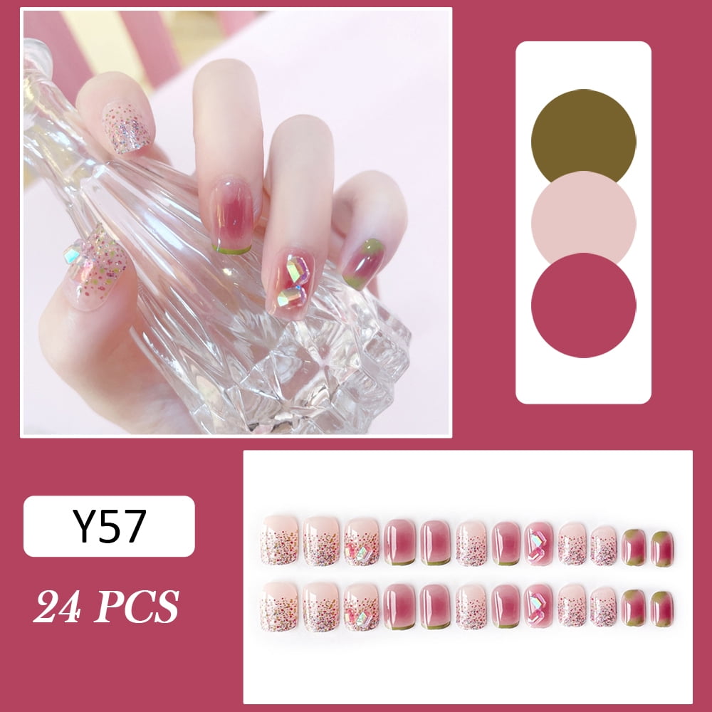 Blush Nail Art Stickers Diamond Glitter Nail Decoration Kit Women Fake Nails Kit
