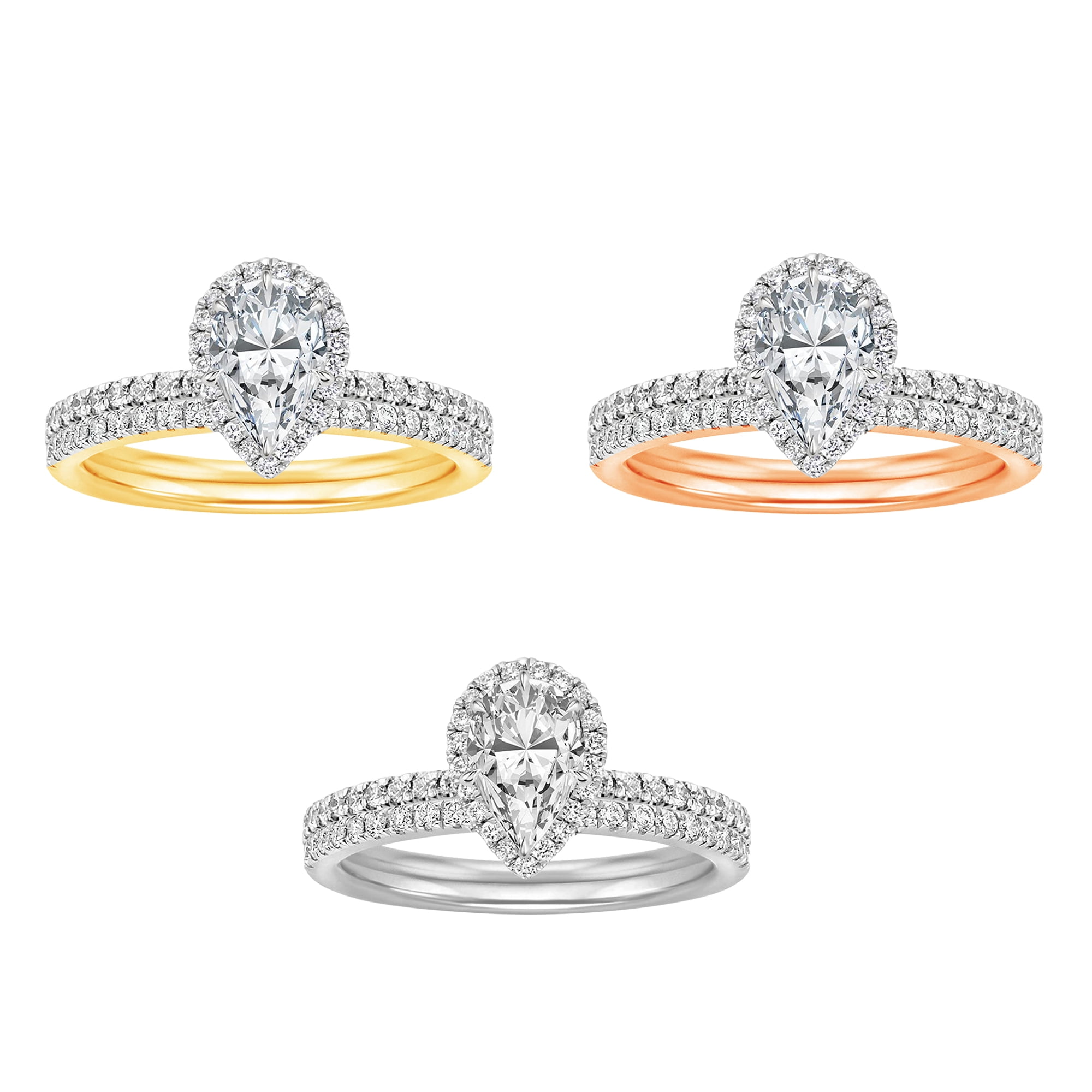 Arista 1-7/8 Carat T.W. Pear Swarovski Diamond Halo Women's Bridal Set in Yellow Plated Sterling Silver