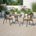 thumbnail image 3 of Flash Furniture Lila 28'' Square Glass Metal Table with Dark Brown Rattan Edging and 2 Dark Brown Rattan Stack Chairs, 3 of 12