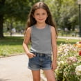 thumbnail image 6 of CYRBOKO Girls Tank Tops, Athletic Knit Ribbing Casual Sleeveless Summer Tops for Kids Gray Size 3-4 T, 6 of 7