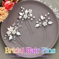 thumbnail image 3 of MaxxMarket Pearl Bride Wedding Hair Pins Leaf Bridal Head Piece Flower Hair Accessories for Women and Girls (Pack of 3) (Silver), 3 of 12