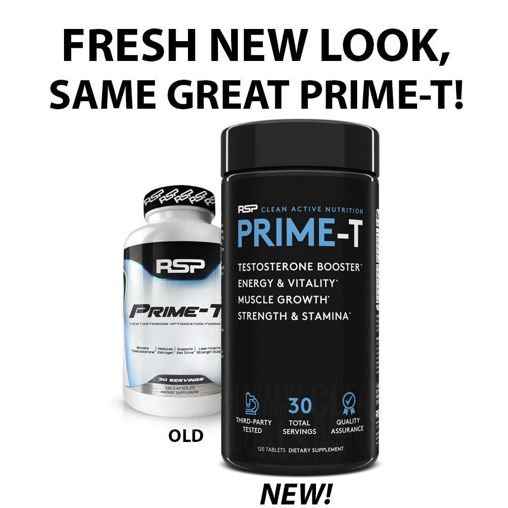 RSP Prime-T Testosterone Booster, Natural Testosterone Supplement for Men, 120 Count