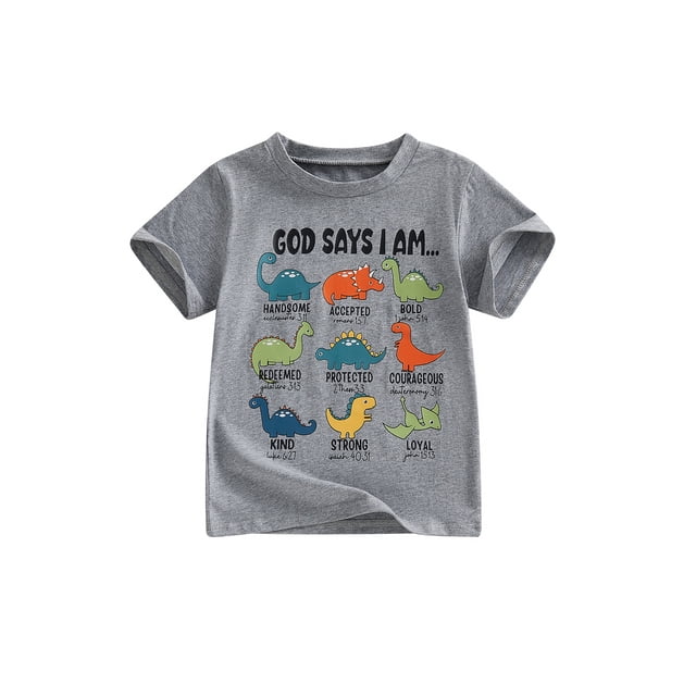 Argulvti T-Shirt d'Été pour Petits Garçons, Manches Courtes à la Mode, Col Rond, Imprimé de Lettres Dinosaure