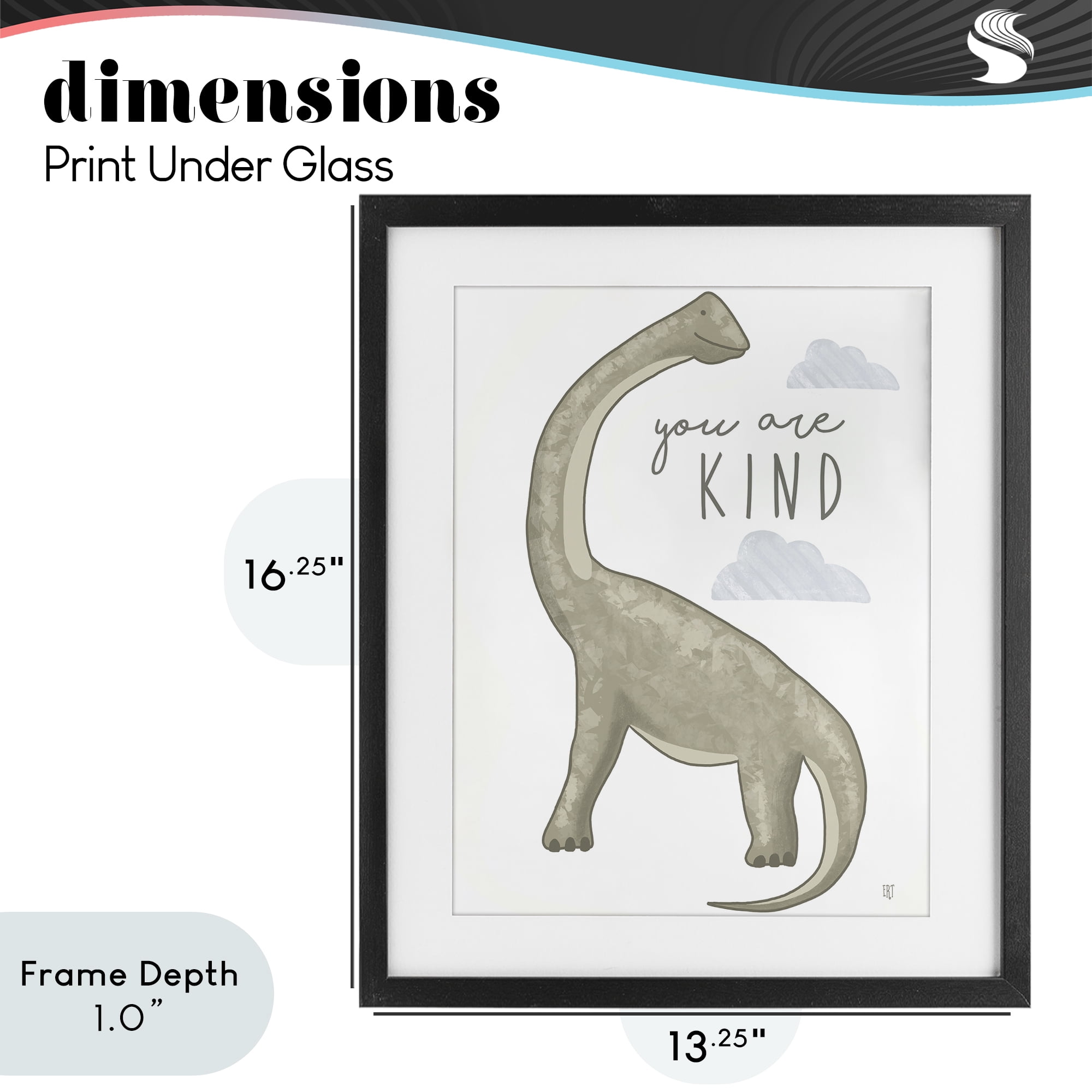 Stupell Industries You Are Kind Dinosaur Black Framed Print Under Glass, design by Elizabeth Tyndall