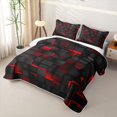 thumbnail image 3 of Castle Fairy Futuristic 3D Cube Quilt King 3 Pieces,Abstract Neon Red Rim Highlight King Coverlet Set,Black Bright Red,1 Bedspread and 2 Pillowcases, 3 of 7