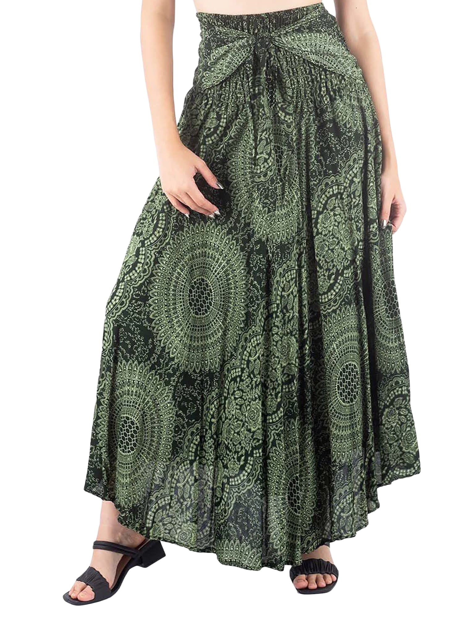 Women's Wear Green Cotton Long Skirt Plus Size Maxi Skirt Elastic Waist Gypsy Skirt Bohemian Skirt Hippie Skirt Wedding Gift For Women
