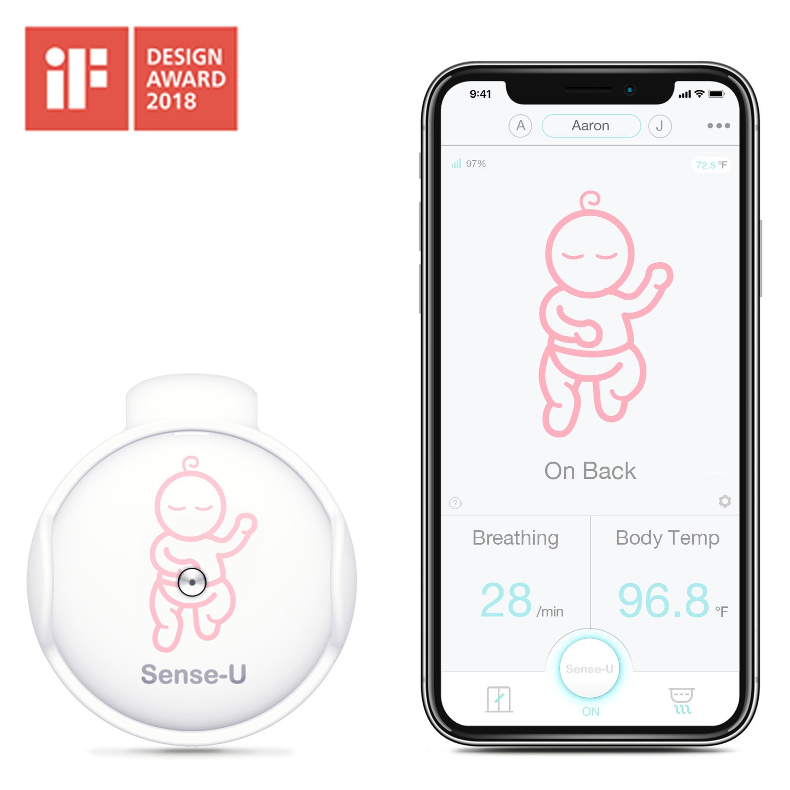 Newest Model）Sense-U Baby Monitor: Tracks Baby's Breathing, Rollover Movement, Temperature(Pink) - Walmart.com
