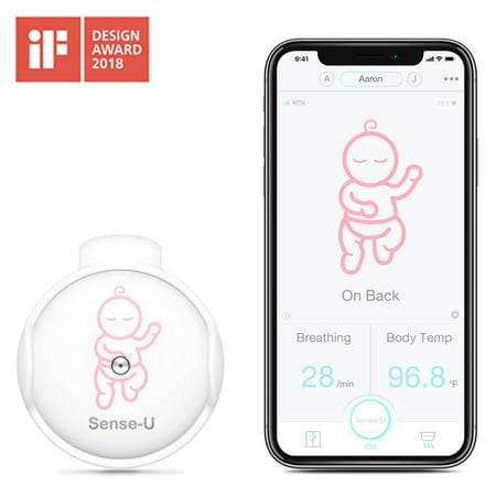 （Newest Model）Sense-U Movement Baby Monitor: Tracks Baby's Breathing, Rollover Movement, Body Temperature(Pink)