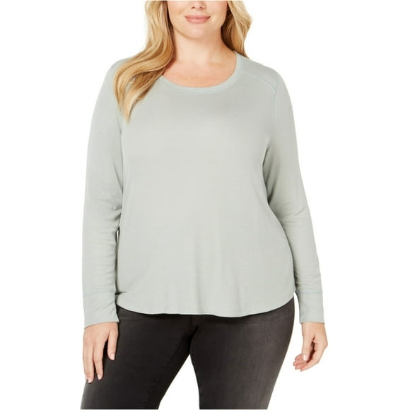 I.N.C Womens Ribbed Basic T-Shirt, Green, Plus Size, 3X