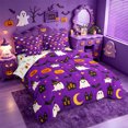 thumbnail image 2 of Homewish Halloween Witch Ghost 7-Piece Twin Bedding,Jack O Lantern House Pattern Bedding Comforter Set,Violet Black,Halloween Reversible, 2 of 8