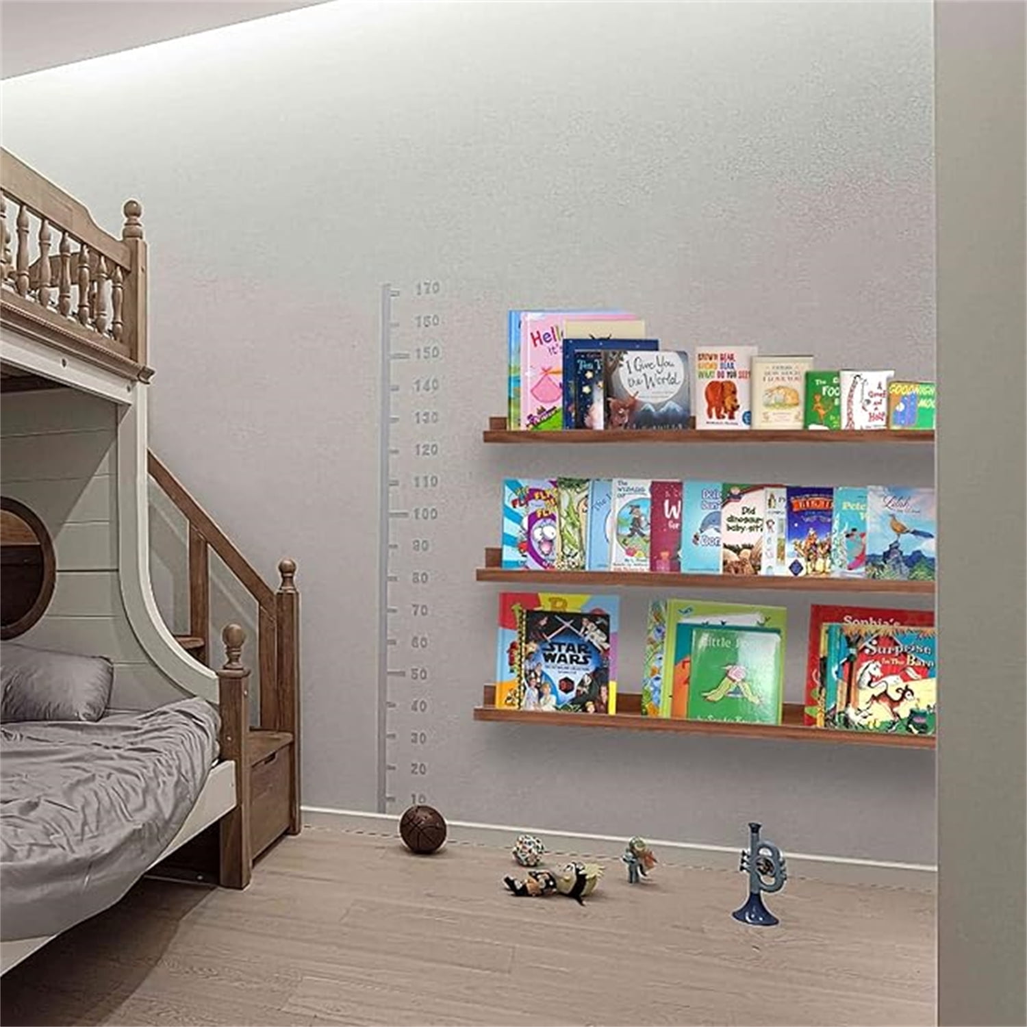 48 Inch Long Floating Shelves Wall Mounted Light Walnut Narrow Photo Picture Ledge Shelves Set of 3 Nursery Book Shelves Photo Frames Display Shelves Kitchen Spice Rack