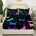 thumbnail image 2 of Cute Kitten Cat Sheet Set Cartoon Pet Animal Bed Sheets Set, Ultra Soft 4Pcs, Flat Sheet + Fitted Sheet + Pillowcase, Black, 2 of 4