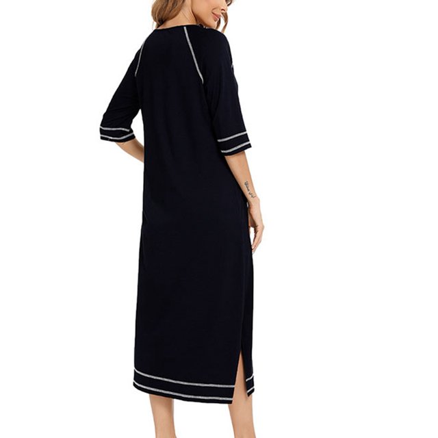 Camisón De Mujer Embarazada, Camisón Suelto De Media Manga Con Cuello Redondo, Bolsillo Elegante Informal Para El Hotel En Casa ANGGREK XL negro