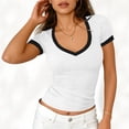 thumbnail image 3 of Sexy Tops for Women V Neck Short Sleeve Shirts Y2K Lightweight Slim Fit T-Shirt Basic Classic Base Layer for 2026 Spring Summer Ribbed Knit Tees Going Out Tops Business Casual Outfits, 3 of 5