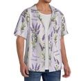 thumbnail image 2 of Uemuo Lavender Flowers Pattern Cotton Linen Short Sleeve Shirts,Casual Lightweight Button Down Shirts,Vacation Beach Summer Tops-, 2 of 7