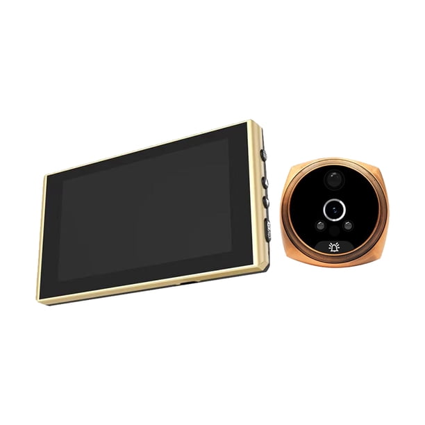 Bearachild Timbre de vídeo con pantalla LCD, visor de mirilla, seguridad Digital, timbres visuales de ángulo de 160 grados, timbre para puertas Cámaras de vigilancia Oro