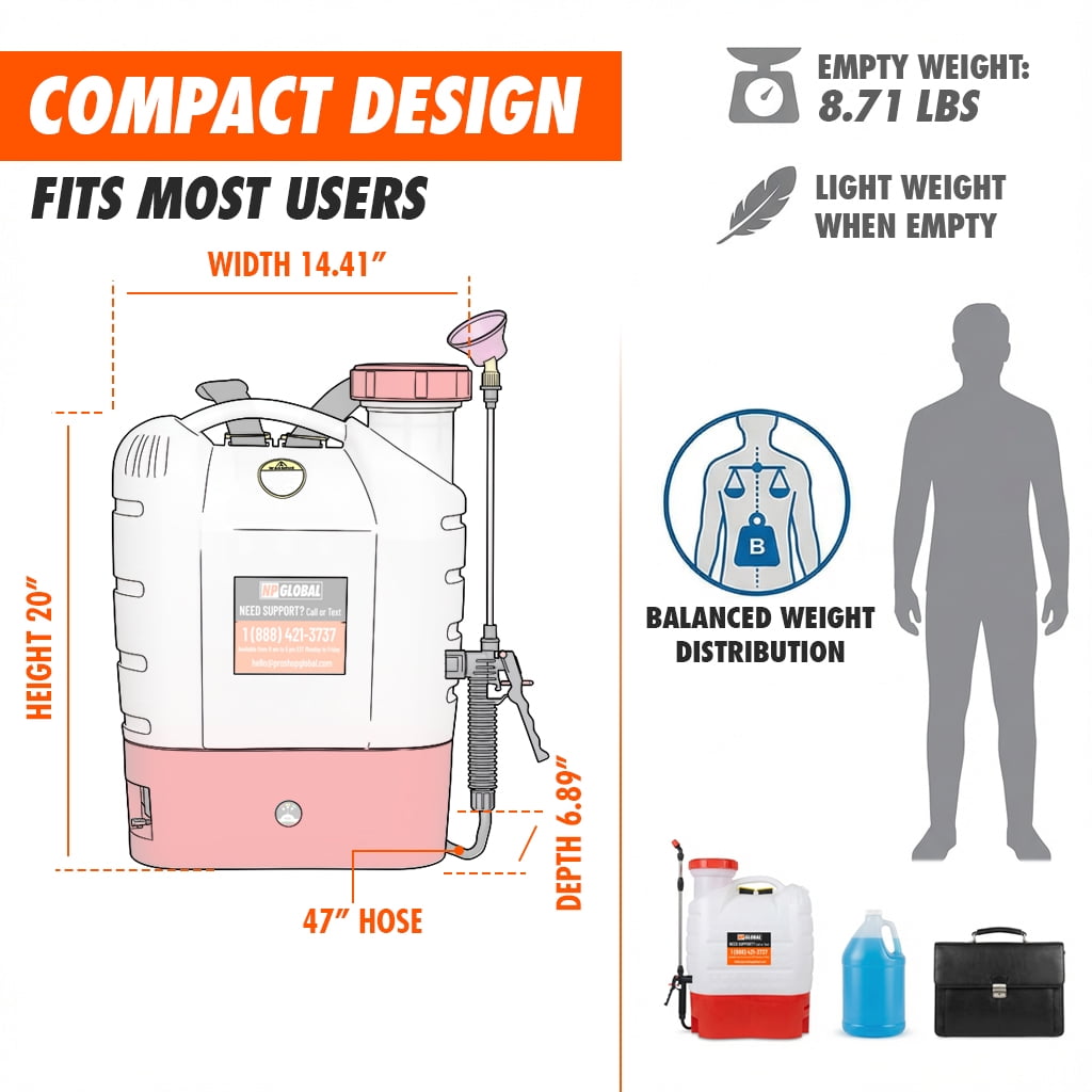Battery Powered Backpack Sprayer, 4.2-Gallon, 8 Nozzles, 100 PSI, for Lawn & Garden