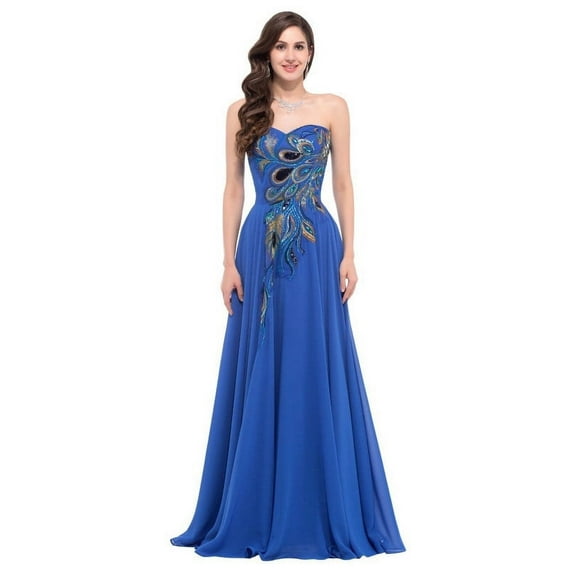 Vicky and Lucas - Modern Style Strapless Embroidery Tulle Gown - Elegant Dress for Special Occasions (Royal Blue, XS)