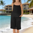 thumbnail image 6 of FAVIPT Kids 2 Piece Outfits Summer Sleeveless Spaghetti Strap Tank Top Straight Leg Short Pants Casual Solid Cute Beach Sets Black,9 Years, 6 of 9