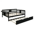 thumbnail image 5 of Full Size Daybed with Trundle Bed and Folding Side Tables, Wooden Sofa Bed with Three Sides Guardrails, Dual-use Daybed Suitable for Bedroom and Living Room, No Box Spring Required, Espresso, 5 of 7