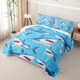 thumbnail image 3 of Manfei Cartoon Shark Twin Quilt Set, Kawaii Sealife Twin Coverlet Set, Bright Blue, 2 Pieces, 1 Bedspread and 1 Pillowcase, 3 of 7