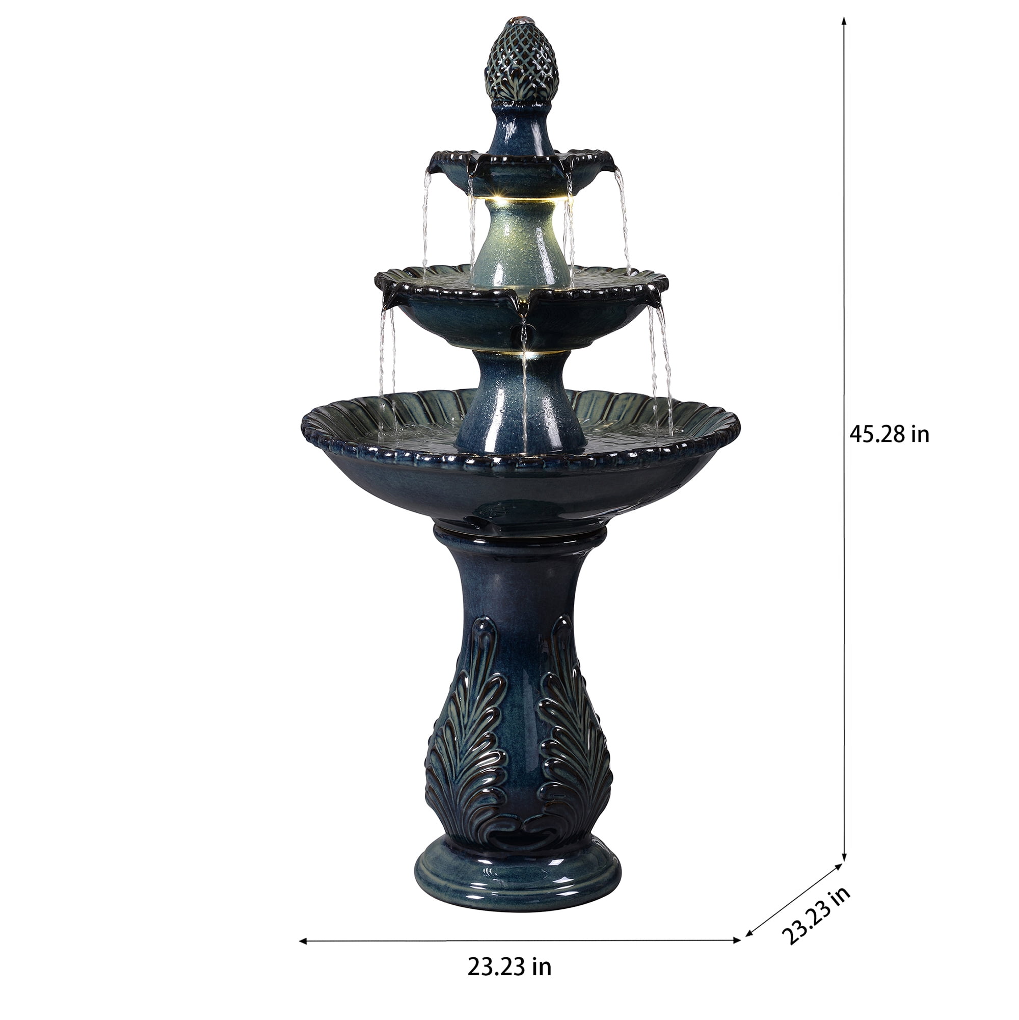3-Tier Black Ceramic Fountain, Decorative Water Fountain with LED Lights and Quiet Pump, Indoor Outdoor Water Feature for Patio, Garden, Deck, Balcony, Office and Home Décor