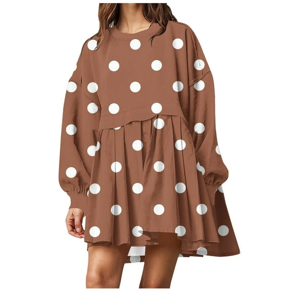 Fashion Deals 2023 Lindreshi Fall Dresses for Teens with Long Sleeves Women's Winter New Polka Style Dress V-Neck Bubble Sleeve Pleated Dress
