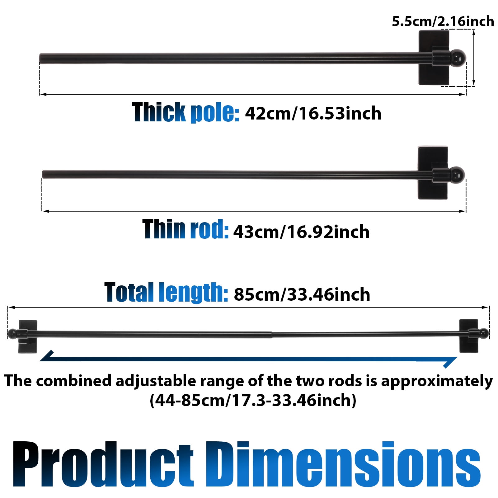 2sets Adjustable Magnetic Curtain Rod for Metal Door 17.3 to 33.4 Inch Multi Use Adjustable Appliance Magnetic Rod for Window Frame Cabinet Refrigerator Dishwasher,Black