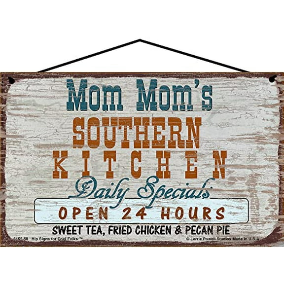5x8 Vintage Style Southern Kitchen Sign: "Mom Mom's Southern Kitchen Daily Specials Open 24 Hours." - Mother's Day Gift for Grandmothers - Grandmas Family Home Décor