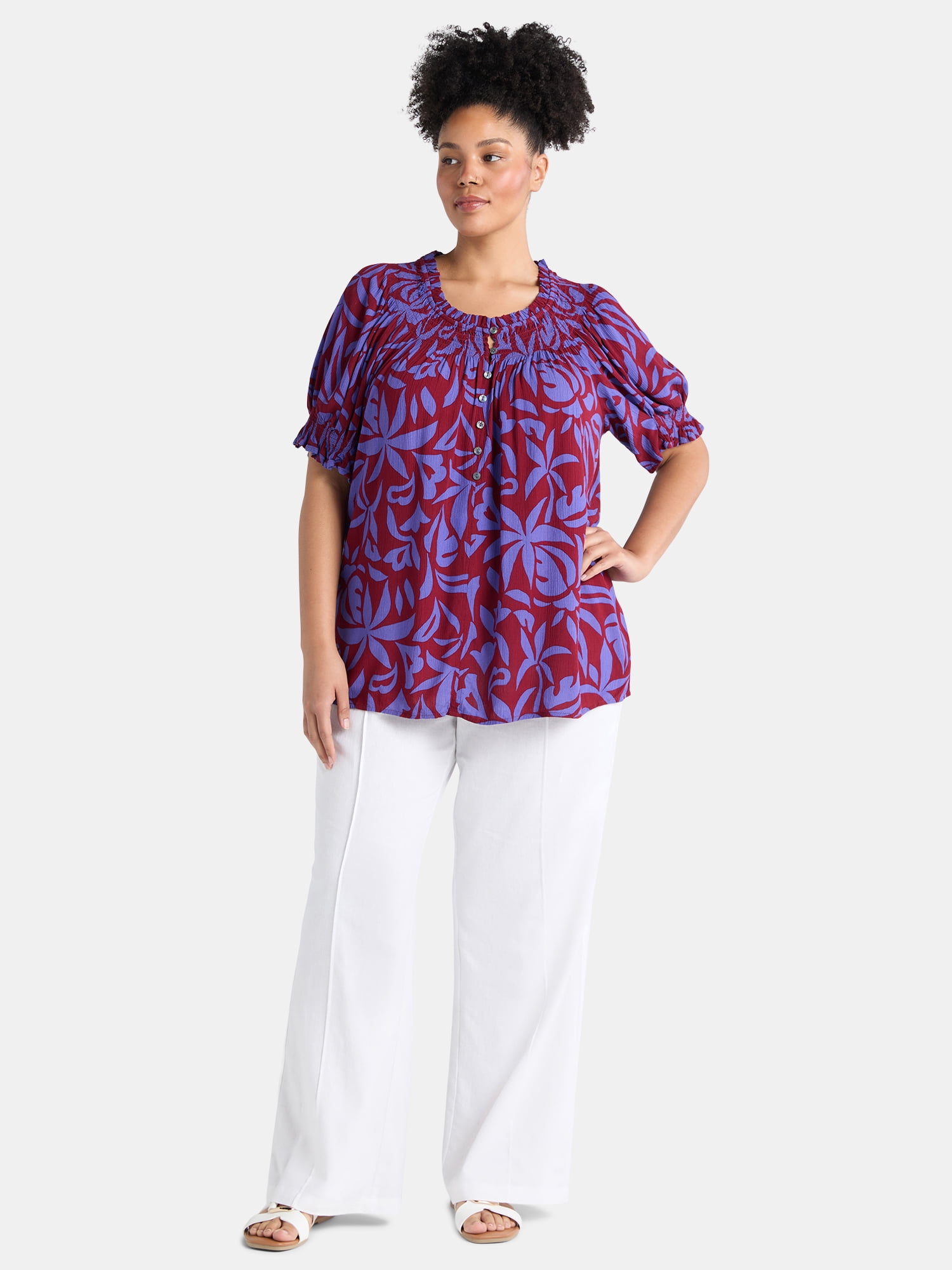 Terra & Sky Women's Plus Sizes Short Sleeve Peasant Top