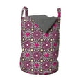 thumbnail image 1 of Floral Laundry Bag, Colorful Illustration of Flower Motifs and Hearts Blooming in Pinkish Tones, Basket with Handles Drawstring Closure for Laundromats, 13" x 19", Eggplant Multicolor, by Ambesonne, 1 of 4